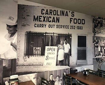 B&W wall mural signage for Carolina's Mexican Food