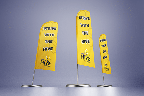 Printed flag signage for the HIVE