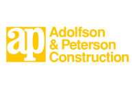 Yellow printed logo for Adolfson & Peterson Construction