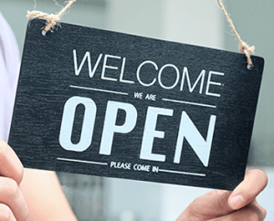 Welcome we are OPEN sign