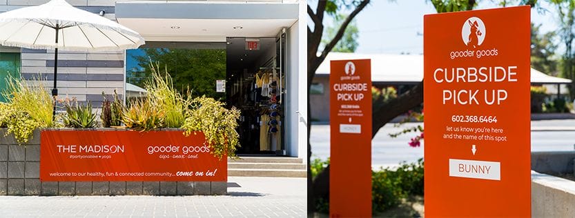 Curbside pick-up signs for Gooder Goods