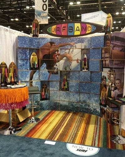 Custom box printed trade show display booth for Surfbandz company.