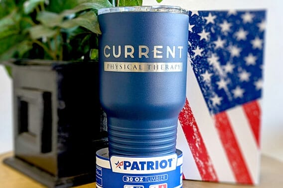 Laser-etched tumbler for Current Physical Therapy