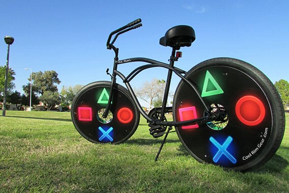 Printed bike rim inserts installed on a bike