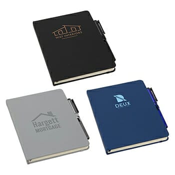Examples of 3 branded promotional notebooks.