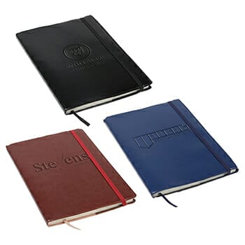 Examples of 3 notebooks designed as promotional giveaways.