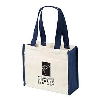 Branded promotional bag with carrying handles.