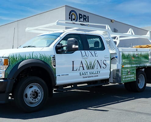 Partial wrap for work truck for Luxe Lawns East Valley