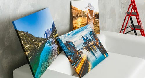 Three examples of printed canvas wrapped artwork.