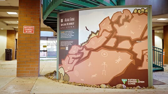 Full-color printed graphics on an interior curved wall for National Conversation Lands.