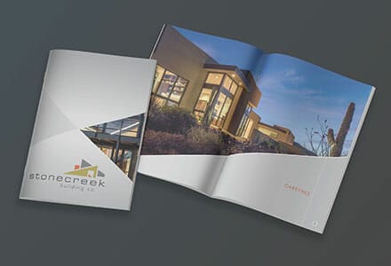 Saddle-stitched brochure for a residential building company.