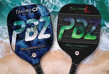 Branded graphics for PBZ pickleball paddles.