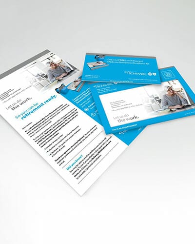 Direct mail flyers and postcards for a financial retirement company.