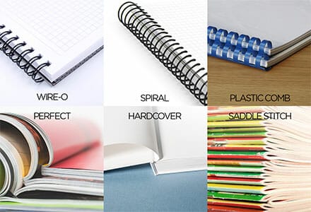 Various binding options for small format printing products.