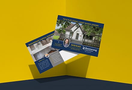 Postcard mailer for a financial investment company.