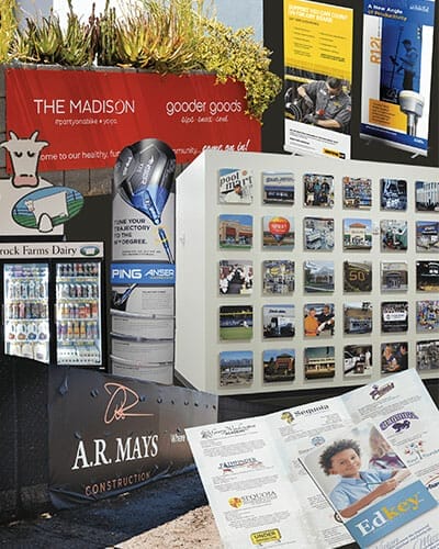 Collage of print projects produced for wholesale customer accounts.