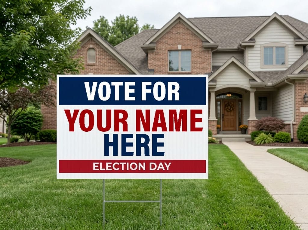 Political sign in front of house